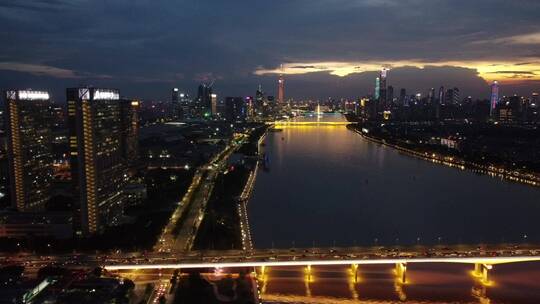 广东省广州市市中心城市夜景航拍