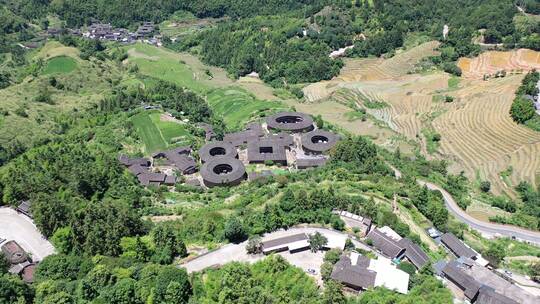 福建漳州南靖土楼古镇村落土楼航拍乡村