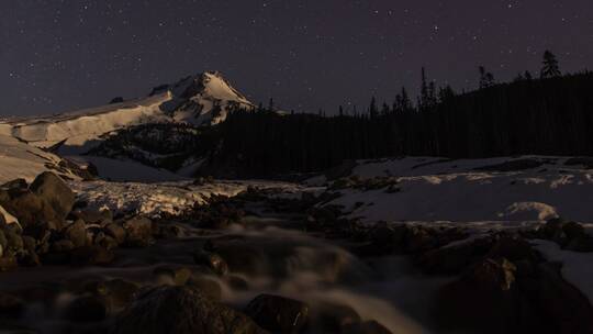 航拍夜晚雪山星河美景