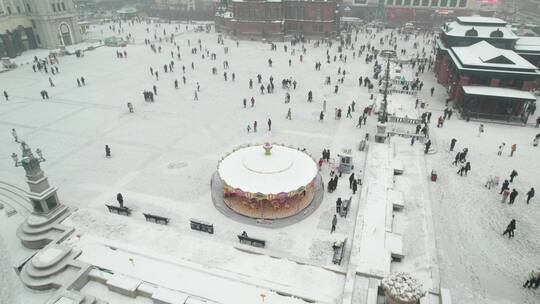 哈尔滨圣索菲亚教堂下雪航拍