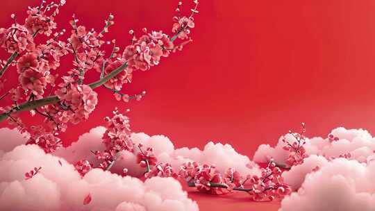 新中式梅花和白云场景