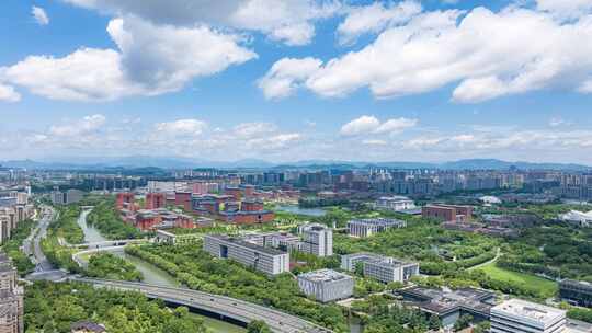 浙江大学紫金港校区夏季全景航拍延时