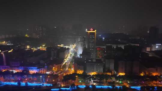 衡阳城市夜景灯光交通航拍