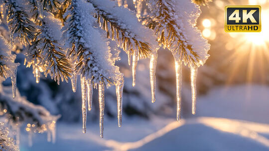 结冰霜降风雪冬天冰冻融化唯美视频素材3