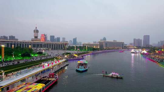 天津市中心海河风景城市夜景航拍