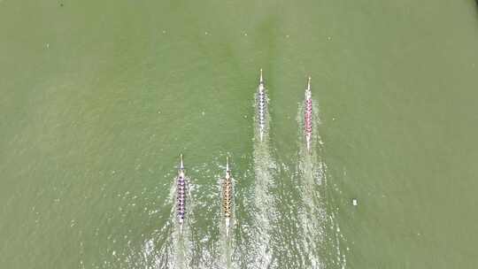 端午节赛龙舟航拍龙舟比赛俯拍湖水面划龙舟视频素材模板下载