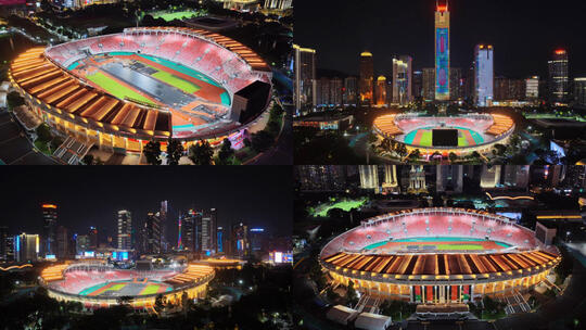 广州天河体育中心全运会比赛夜景航拍高清在线视频素材下载