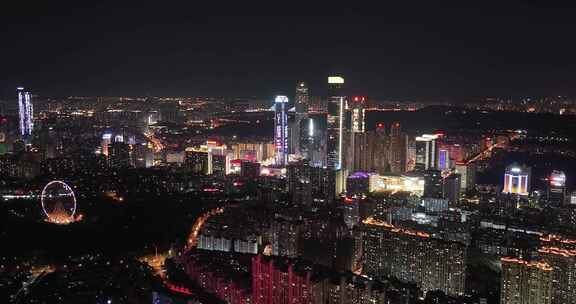 航拍广西南宁城市繁华夜景