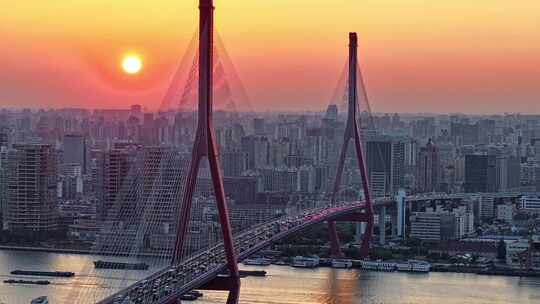 杨浦大桥 上海交通 城市车流 下班高峰期