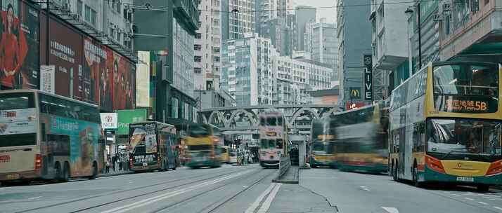 香港繁华街头人流车流