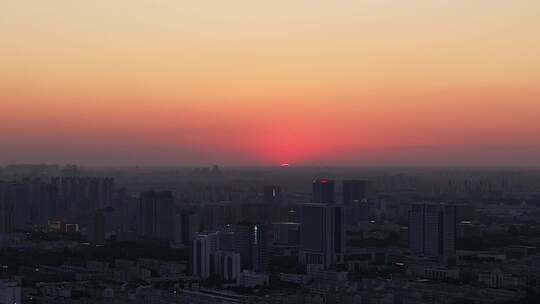 城市夕阳晚霞日落航拍东营日落