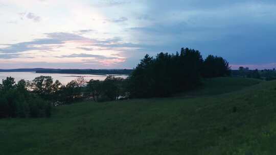日落后的湖泊天线视频素材模板下载