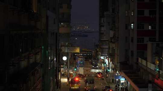 香港坚尼地城夜晚街道街景繁华景象