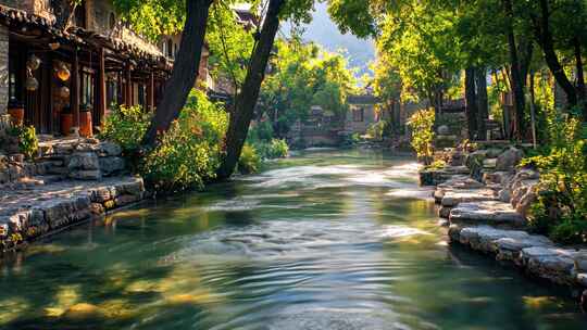 丽江古镇上的小河风景