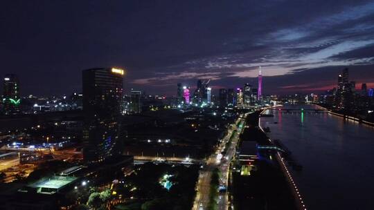 广东省广州市市区城市夜景航拍