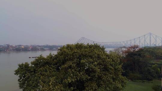 印度加尔各答豪拉桥黄昏人文景观