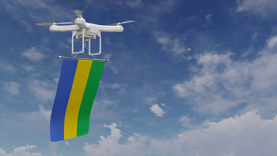 携带加蓬国旗的无人机