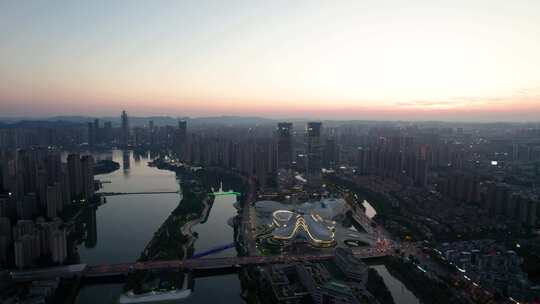 湖南省长沙市岳麓区梅溪湖城市夜景航拍风光