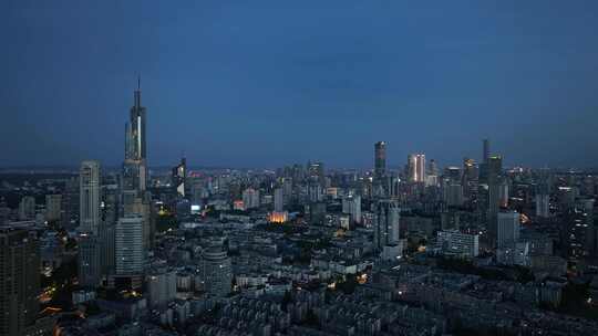 南京鼓楼区南京城市大景紫峰大厦夜景航拍