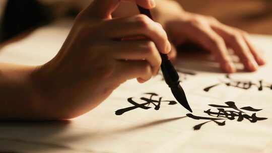 古人油灯下研磨写毛笔字