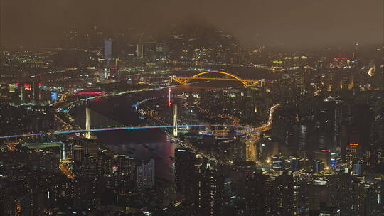 航拍上海黄浦江桥梁夜景