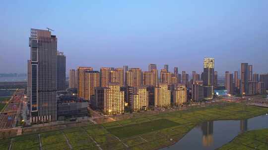 杭州亚运村城市夜景航拍