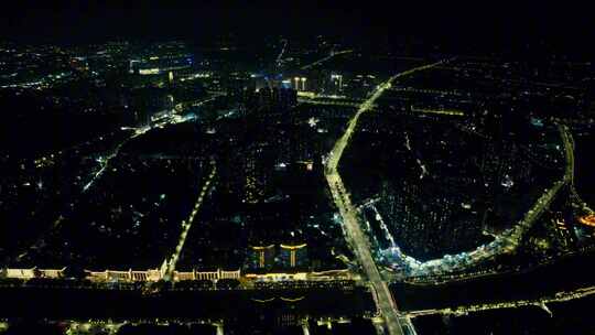 广东江门城市大景夜景灯光航拍