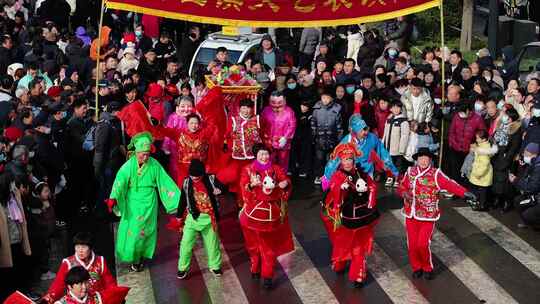 河南宜阳县元宵节社火表演节日庆祝航拍