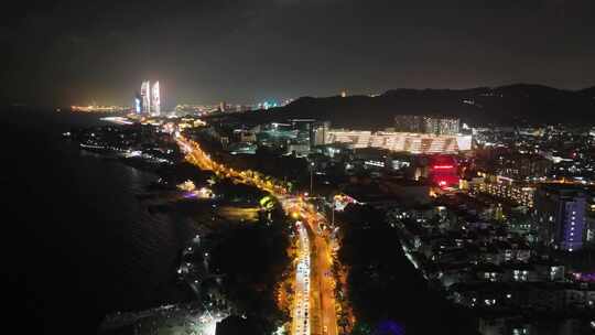 福建厦门环岛南路夜景交通航拍