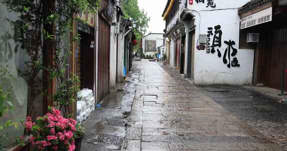 春天雨天苏州平江路唯美景观 清晨水乡老街