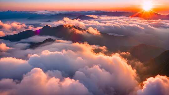 日出时分云海翻涌的壮丽山景