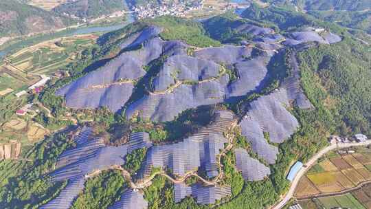 山上太阳能光伏板 光伏发电站航拍