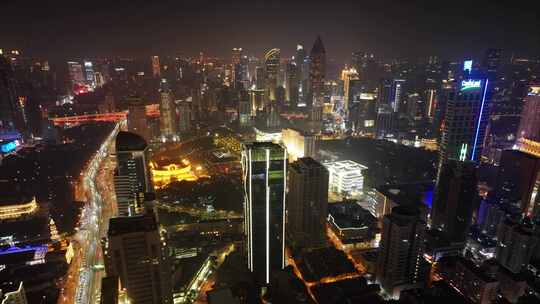 上海黄浦区延安东路夜景航拍延时城市夜晚繁视频素材模板下载
