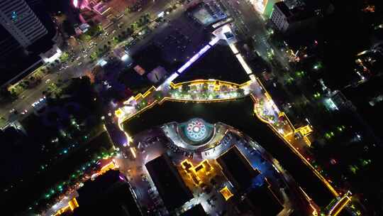 山东济宁城市夜景灯光航拍视频素材模板下载