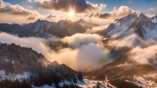 雪山云海日出全景