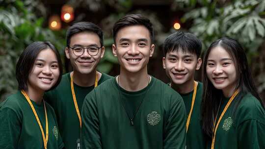 充满活力的年轻团队自信微笑合影