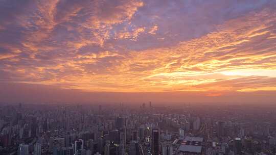 上海城市晚霞航拍延时4K