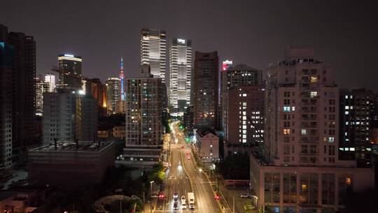 北外滩来福士夜景航拍空镜