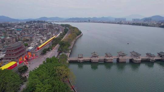 航拍潮州广济桥建筑景观