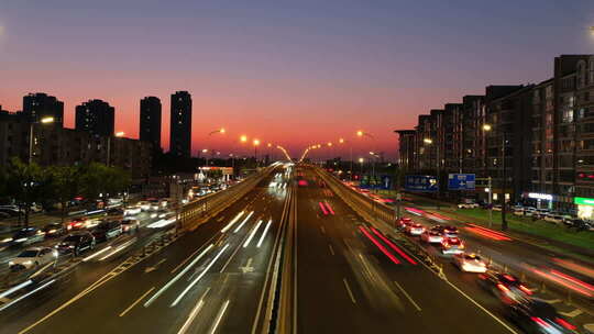 城市车流日转夜北京车流延时 晚高峰堵车