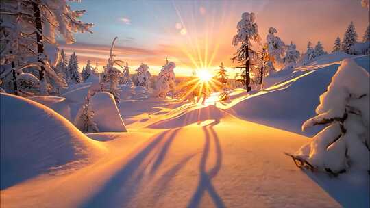 唯美雪景冬至冬天下雪ai素材原创