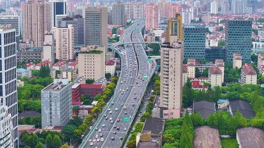 上海市杨浦区大柏树立交桥航拍车流交通城市