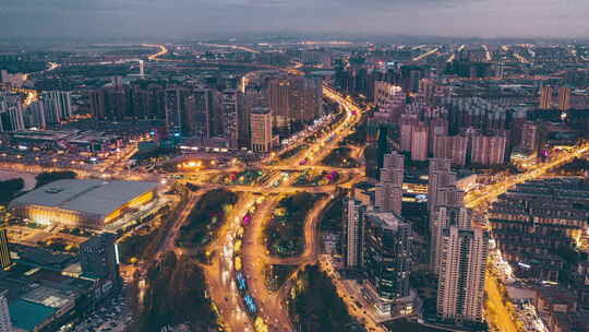 辽宁沈阳浑南万达航拍城市夜景延时