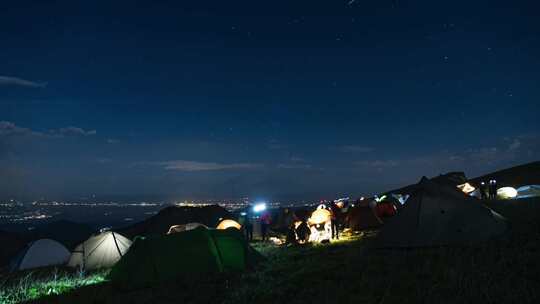 户外露营夜景、露营星空、北京北灵山露营