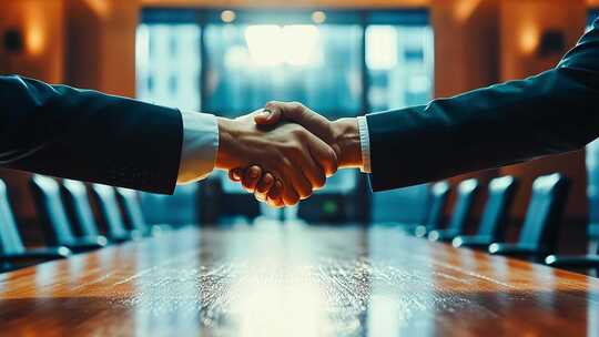 商务合作达成协议会议室签约握手
