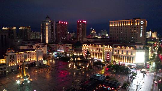 哈尔滨圣索菲亚大教堂广场夜景航拍视频素材模板下载