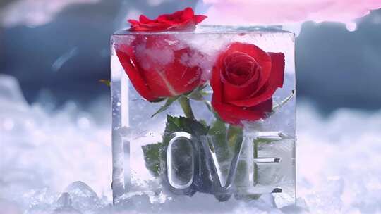 冰冻红玫瑰浪漫Love爱情婚庆喜庆花瓣爱情