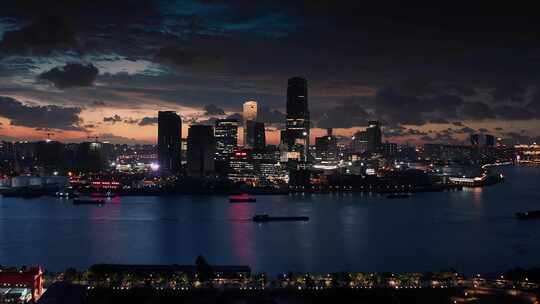 航拍上海滨江两岸城市CBD建筑群夜景视频素材模板下载