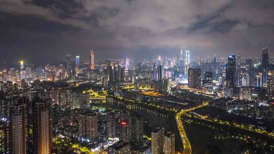 深圳罗湖城市夜景航拍延时