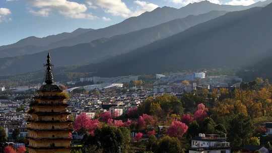 航拍云南大理古城弘圣寺塔